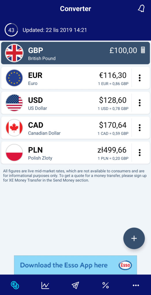 Aplikacje niezbędne w podróży finanse XE Currency